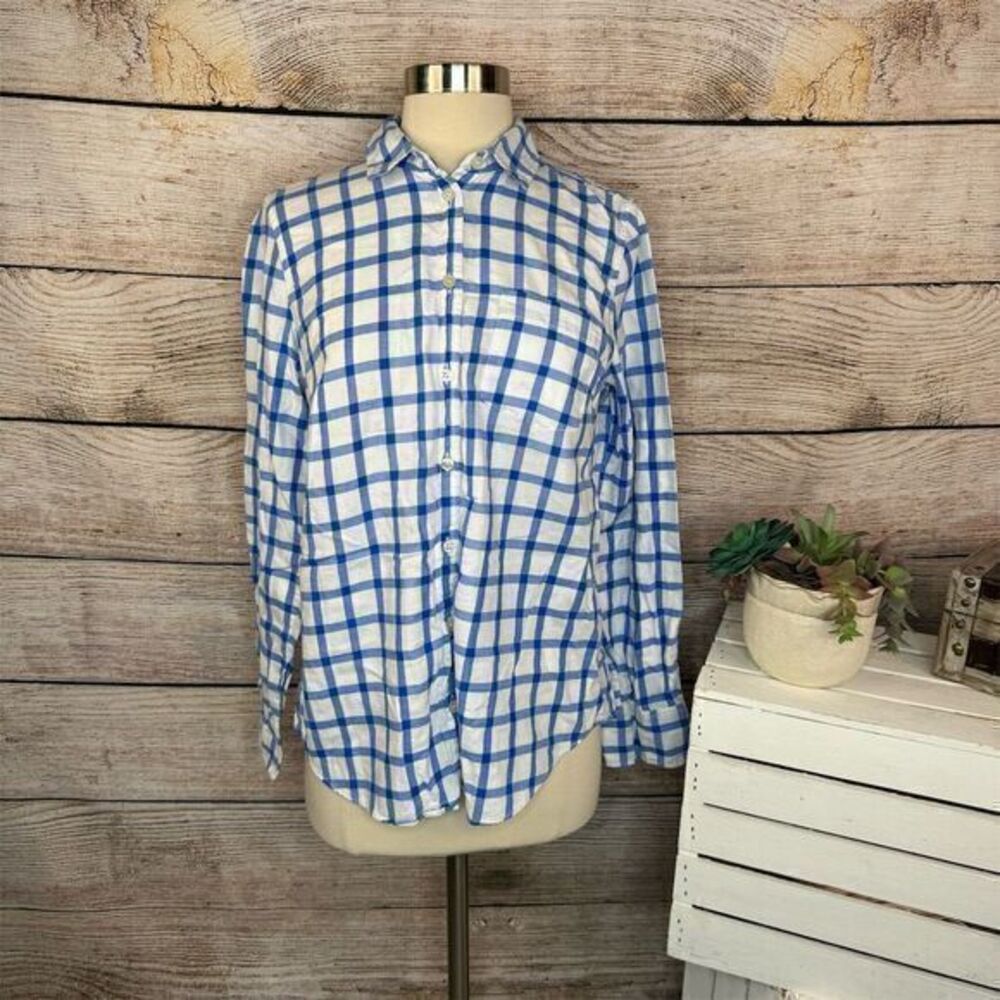 J. Crew Women's Small Light Blue & White Check Button-Up Shirt Long Sleeve
